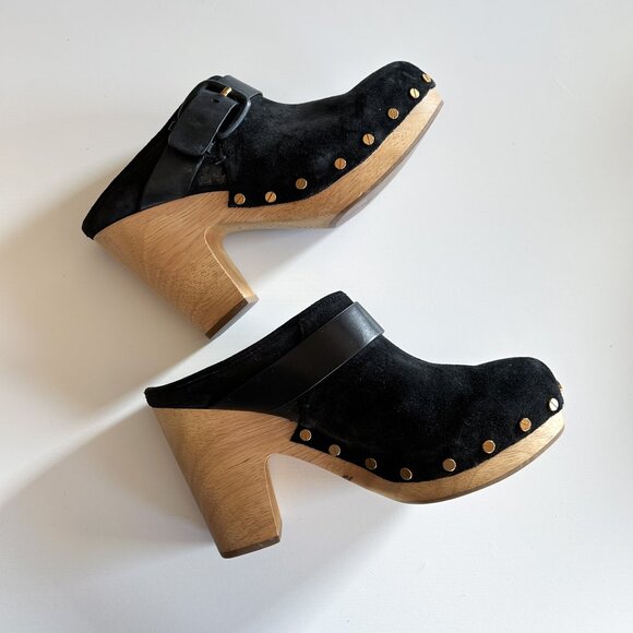 Veronica Beard Dacey Black Suede Studded High Heel Clogs Size 8.5 M - Picture 4 of 7